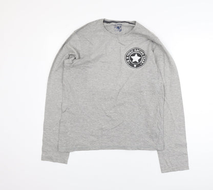 KB Polo Mens Grey Long Sleeve Graphic Cotton T-Shirt Size M