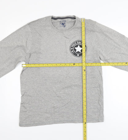 KB Polo Mens Grey Long Sleeve Graphic Cotton T-Shirt Size M