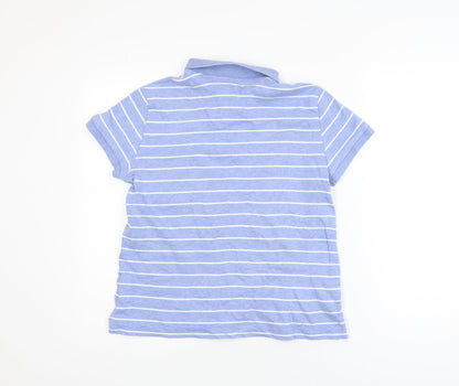 Lands' End Men's Blue Striped Cotton Polo Shirt Size S