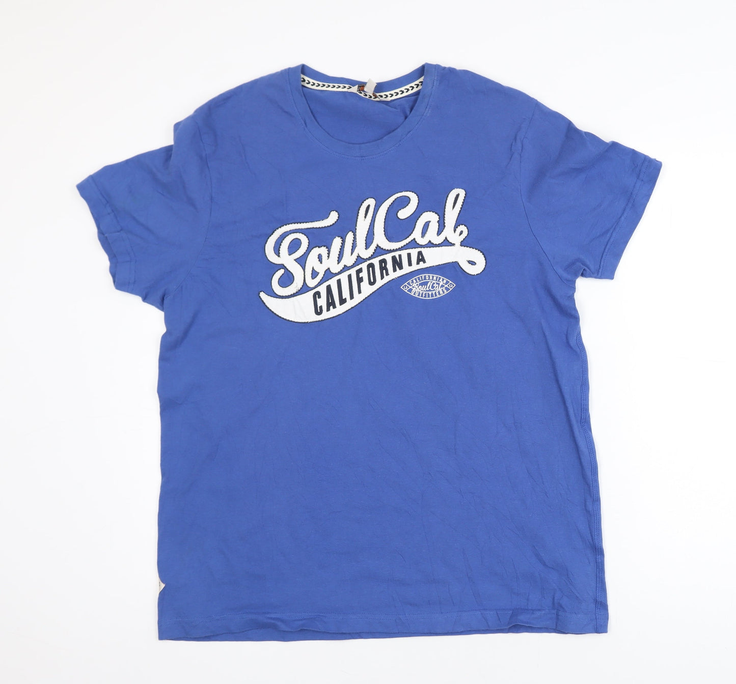 SoulCal & Co Men's Blue Crew Neck Graphic Print Cotton T-Shirt Size L