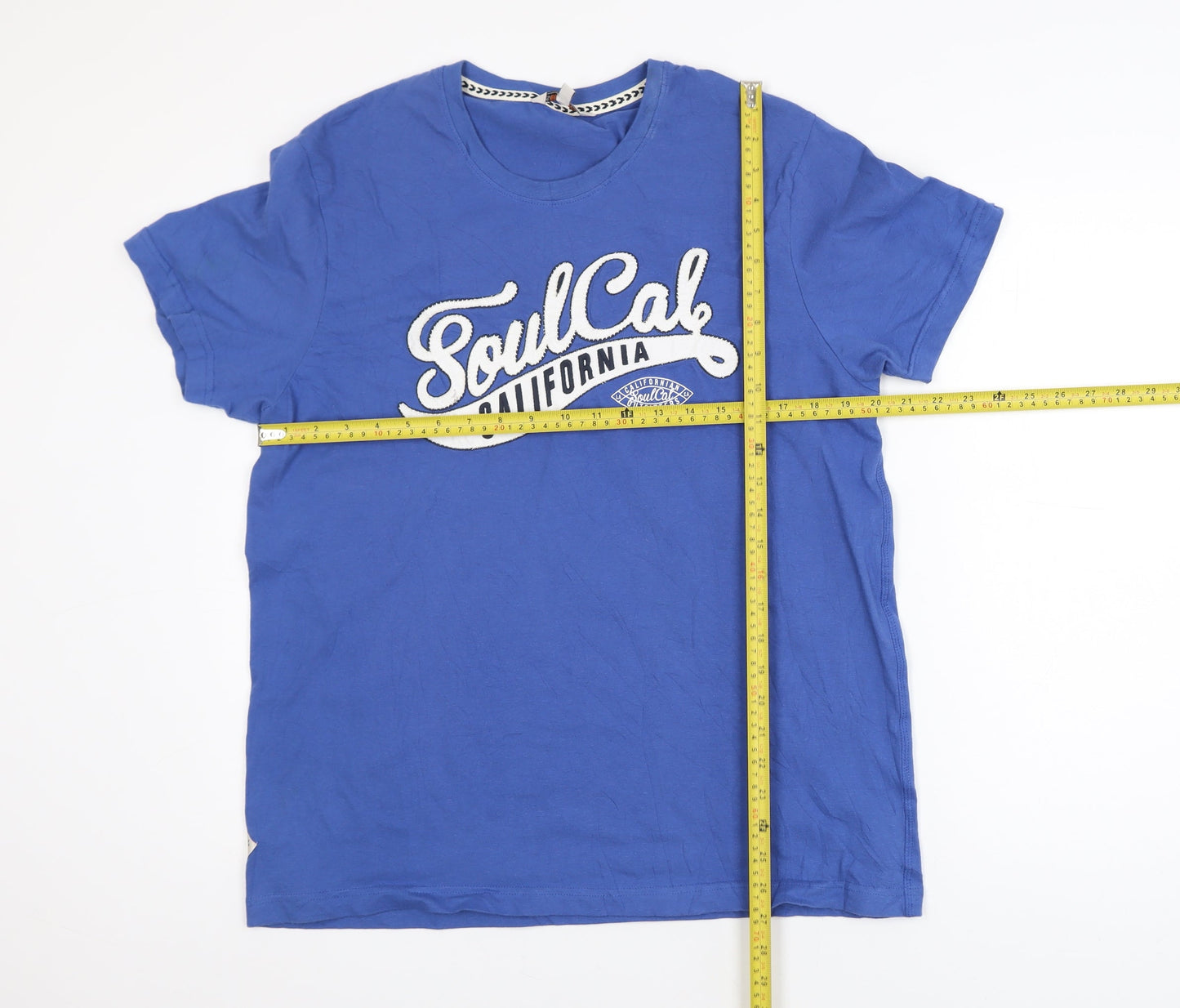 SoulCal & Co Men's Blue Crew Neck Graphic Print Cotton T-Shirt Size L