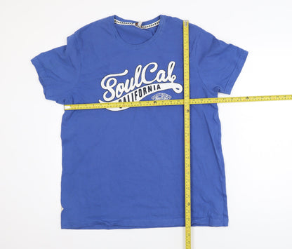 SoulCal & Co Men's Blue Crew Neck Graphic Print Cotton T-Shirt Size L