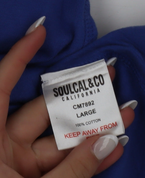 SoulCal & Co Men's Blue Crew Neck Graphic Print Cotton T-Shirt Size L