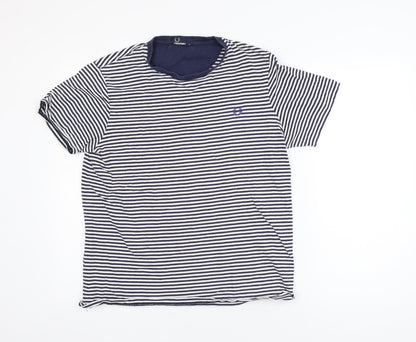 Fred Perry Women's Blue Striped Cotton T-Shirt M Classic Short Sleeve