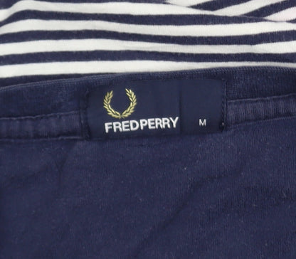 Fred Perry Women's Blue Striped Cotton T-Shirt M Classic Short Sleeve