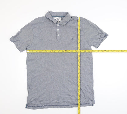 Original Penguin Men's Blue Striped Cotton Polo Shirt Size L