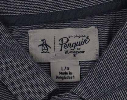 Original Penguin Men's Blue Striped Cotton Polo Shirt Size L