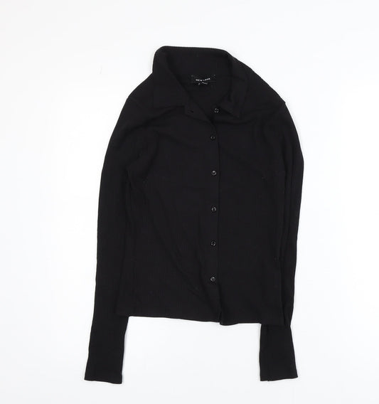 New Look Womens Black Collared Button Up Knitted Cardigan Size 8