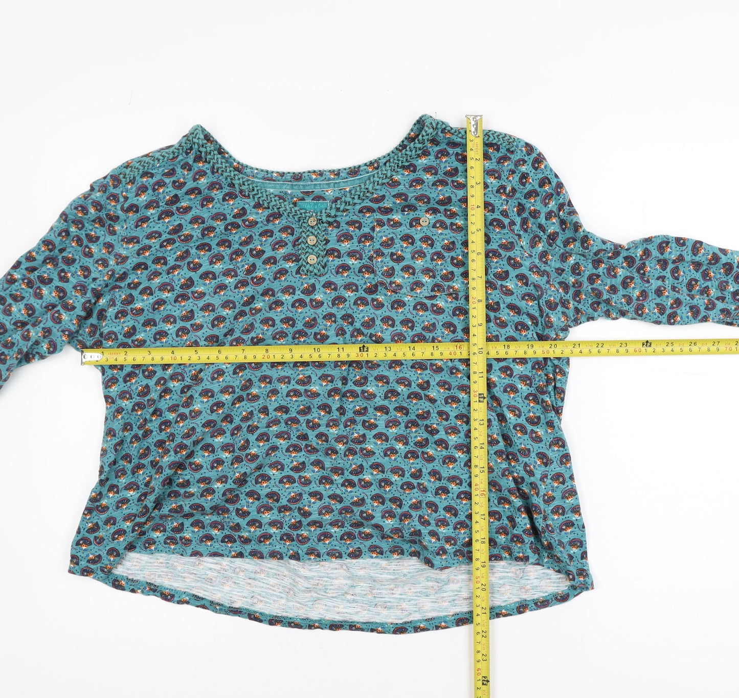 Mantaray Womens Blue Floral 100% Cotton Tunic Blouse Size 16