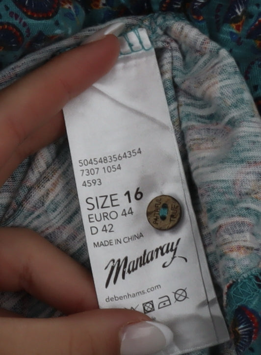 Mantaray Womens Blue Floral 100% Cotton Tunic Blouse Size 16