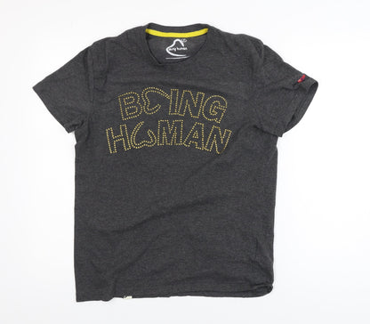 Being Human Men's Grey Studded Logo Crew Neck T-Shirt Size M