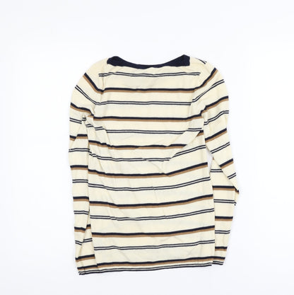 Theory Women Beige Striped Merino Wool Long Sleeve Top S