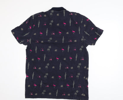 Ted Baker Golf Men's Navy Flamingo Print Cotton Polo Shirt L
