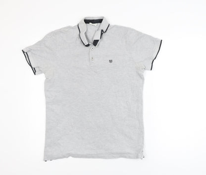 Jack & Jones Mens Grey Short Sleeve Cotton Polo Shirt Size L