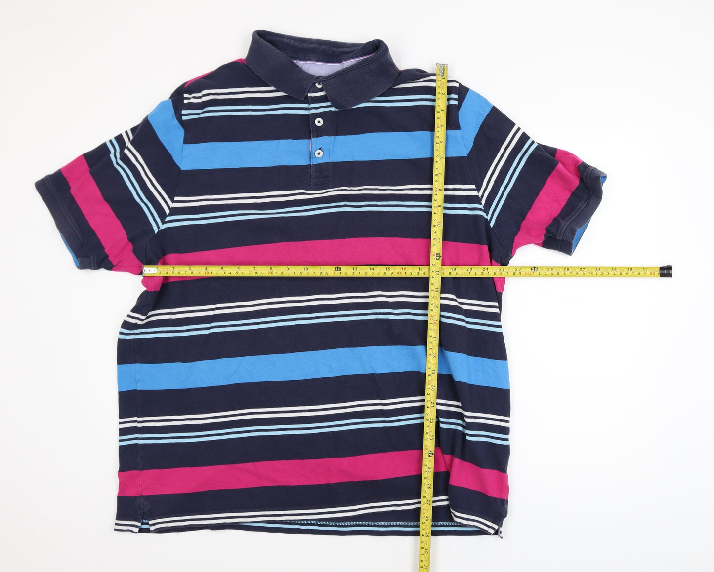 Marks and Spencer Blue Harbour Men's Navy Striped Polo XXL Regular Fit