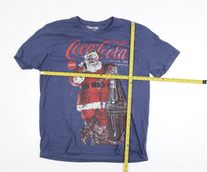 Tu Coca-Cola Men’s Blue Christmas Santa Graphic T-Shirt XL