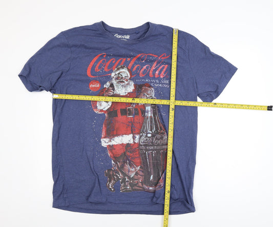 Tu Coca-Cola Men’s Blue Christmas Santa Graphic T-Shirt XL