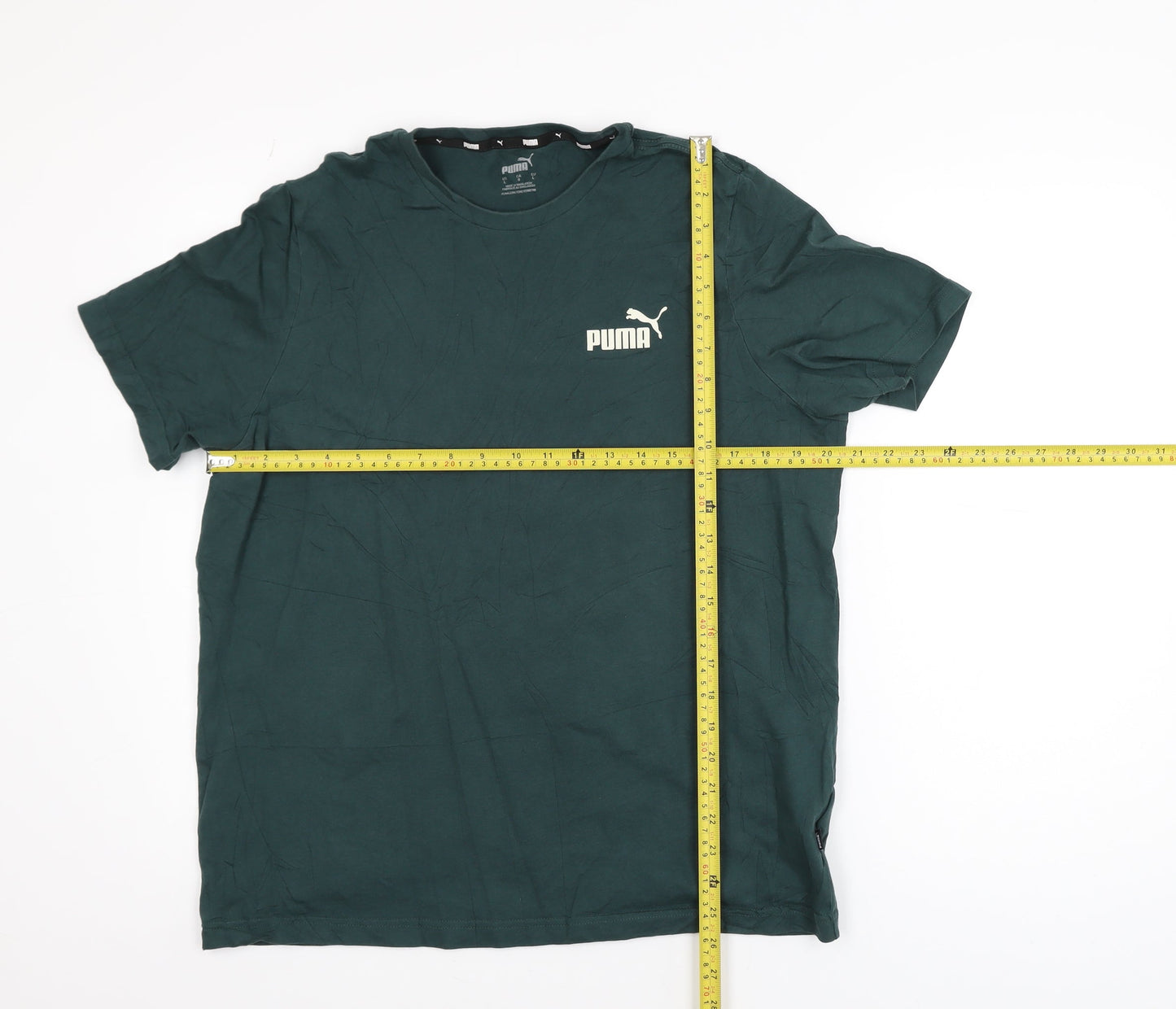 Puma Men's Green Short Sleeve Crew Neck Cotton Blend T-Shirt Size L