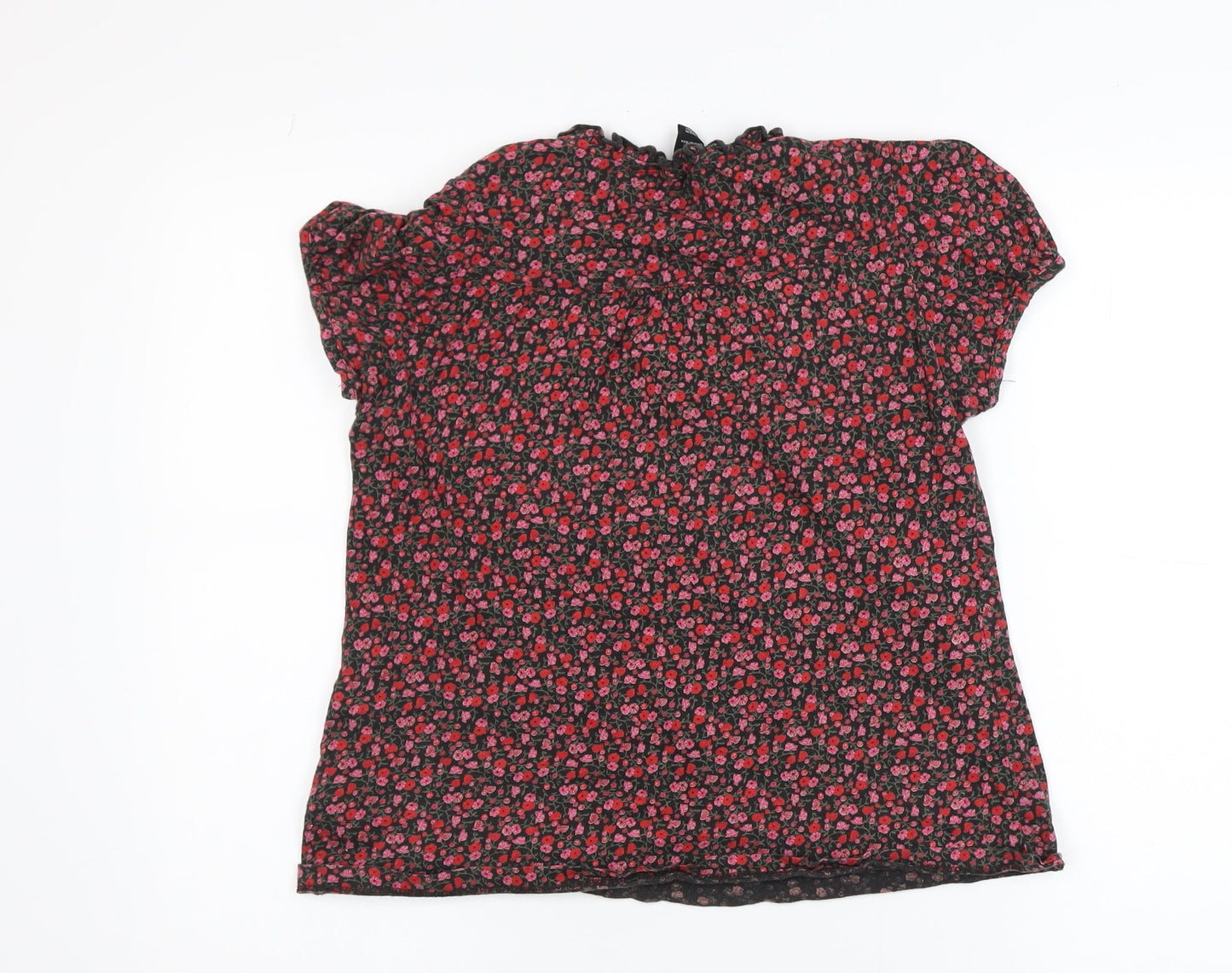 H&M Women's Black Floral Cotton Tunic Blouse Size 12