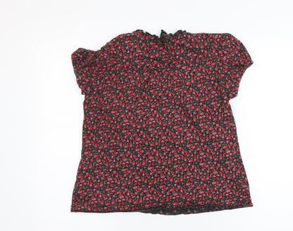 H&M Women's Black Floral Cotton Tunic Blouse Size 12