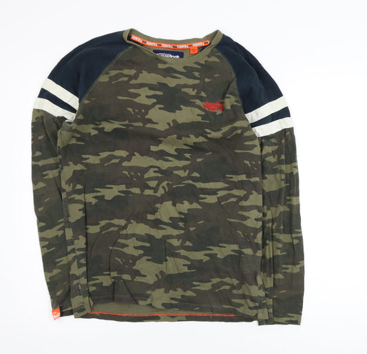 Superdry Men's Green Camo Long Sleeve Crew Neck T-Shirt Medium