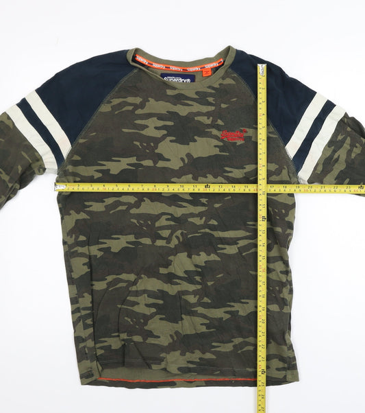 Superdry Men's Green Camo Long Sleeve Crew Neck T-Shirt Medium