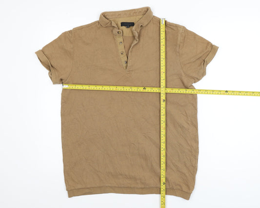 River Island Men's Brown Cotton Short Sleeve Polo Shirt Size M