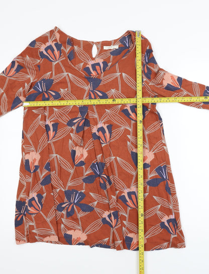 White Stuff Women's Brown Floral Tunic Blouse UK 12 Long Sleeve