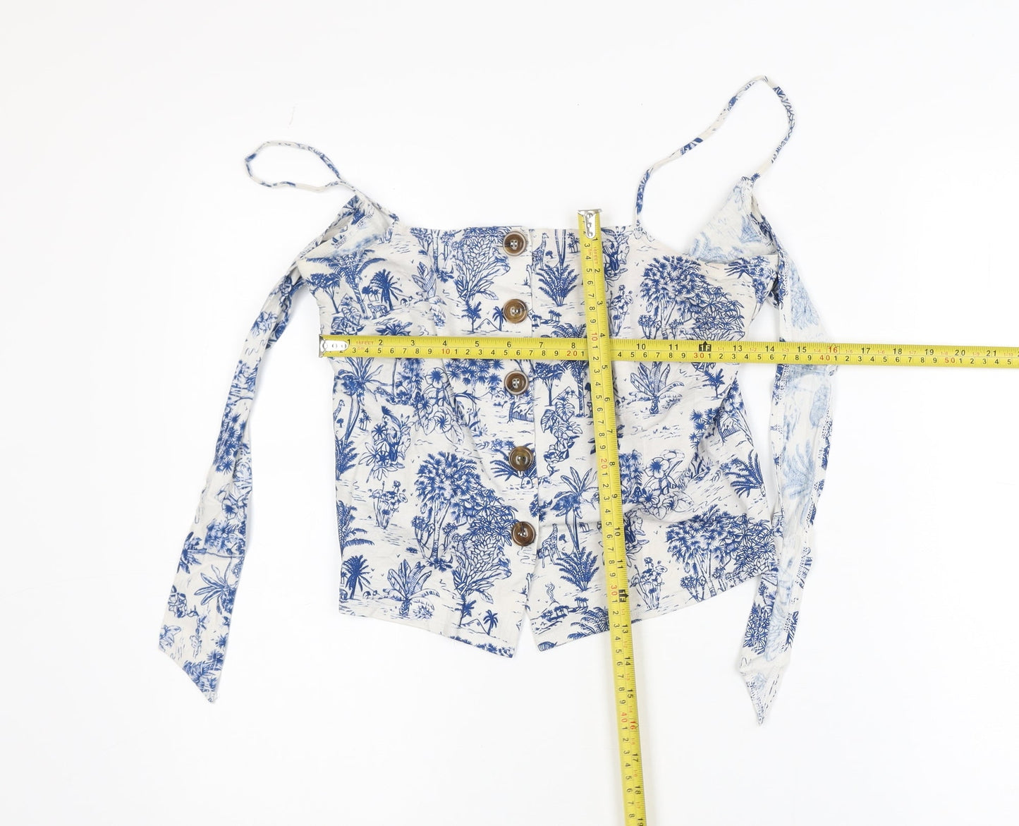 Topshop Women Blue Off Shoulder Cropped Button Blouse Size 8