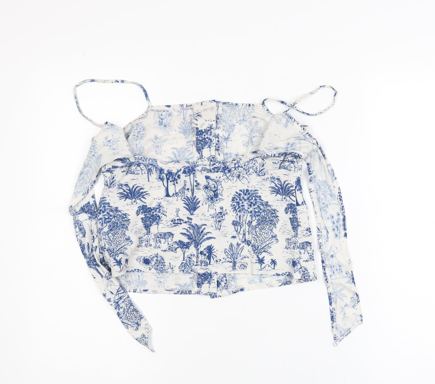 Topshop Women Blue Off Shoulder Cropped Button Blouse Size 8
