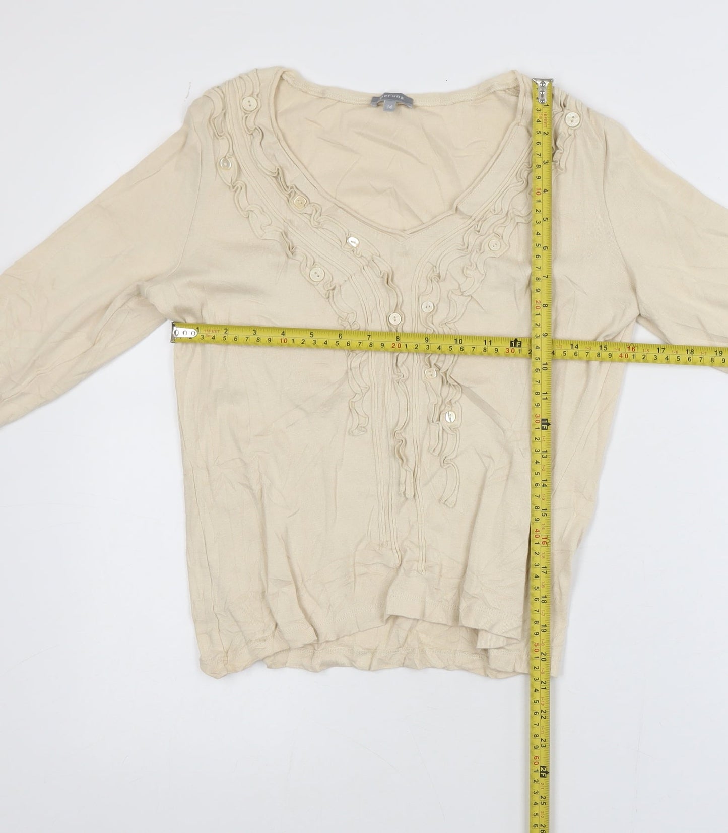 Marks and Spencer Women Beige Ruffle Detail Tunic Blouse Size 14