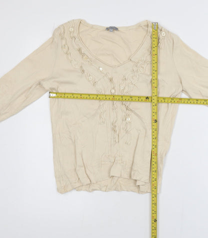 Marks and Spencer Women Beige Ruffle Detail Tunic Blouse Size 14