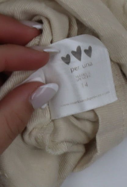 Marks and Spencer Women Beige Ruffle Detail Tunic Blouse Size 14