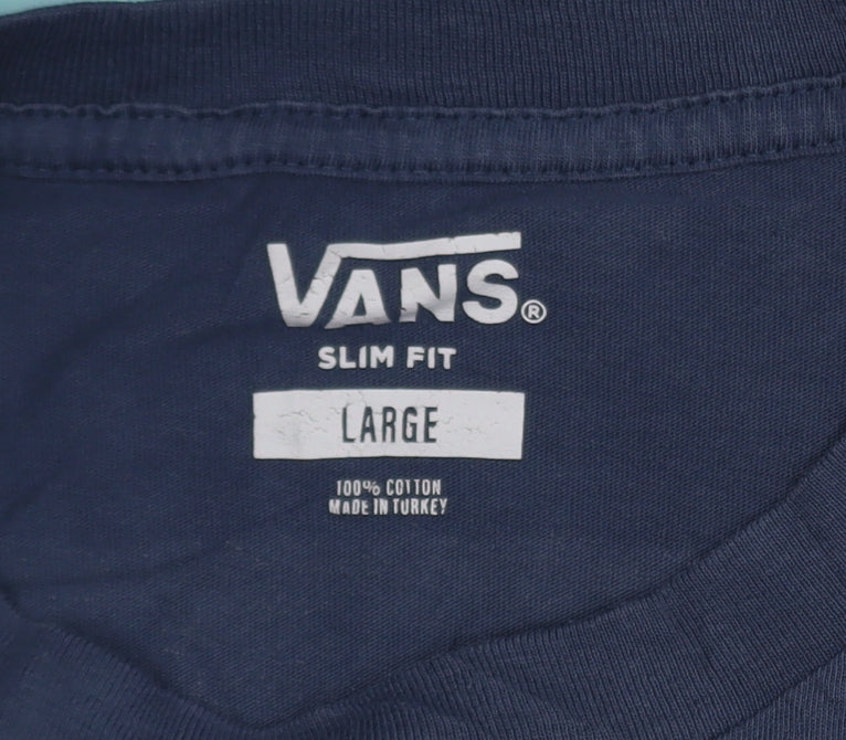 Vans Men's Blue Slim Fit Graphic Logo T-Shirt Size L