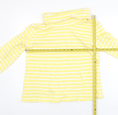 Mountain Warehouse Women Yellow Striped Roll Neck Cotton T-Shirt Size 12