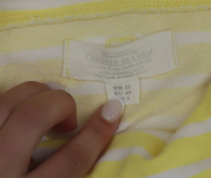 Mountain Warehouse Women Yellow Striped Roll Neck Cotton T-Shirt Size 12