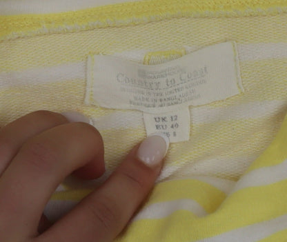 Mountain Warehouse Women Yellow Striped Roll Neck Cotton T-Shirt Size 12
