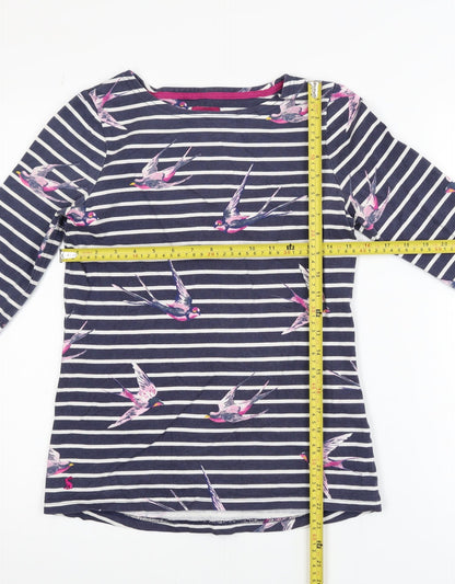 Joules Women’s Blue Striped Bird Print Long Sleeve Cotton Top UK 8