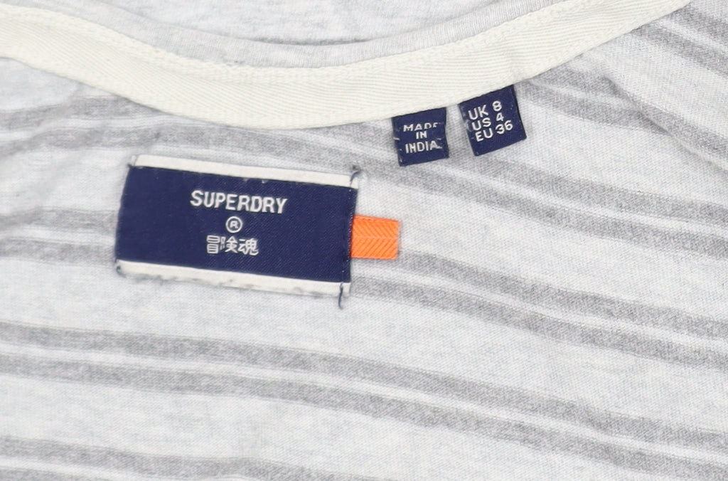 Superdry Womens Grey Striped Cotton Tank Top UK 8 Summer Casual