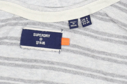 Superdry Womens Grey Striped Cotton Tank Top UK 8 Summer Casual