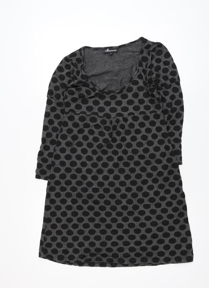 Warehouse Women Grey Polka Dot Shift Dress Size 12 Long Sleeve