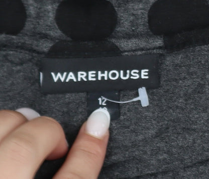 Warehouse Women Grey Polka Dot Shift Dress Size 12 Long Sleeve
