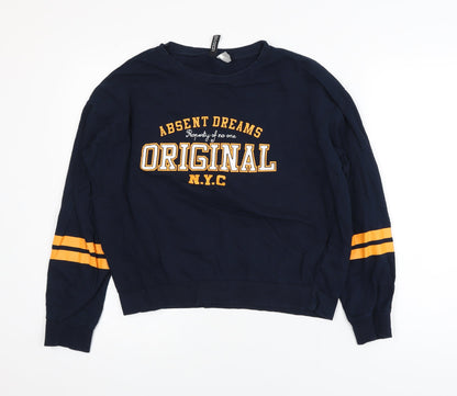 H&M Divided Women's Navy Blue Pullover Sweatshirt Size 12 Graphic Print