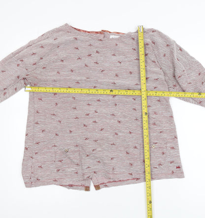 Mumtazary Women Red Striped Button Back Long Sleeve Tunic Blouse Size 16