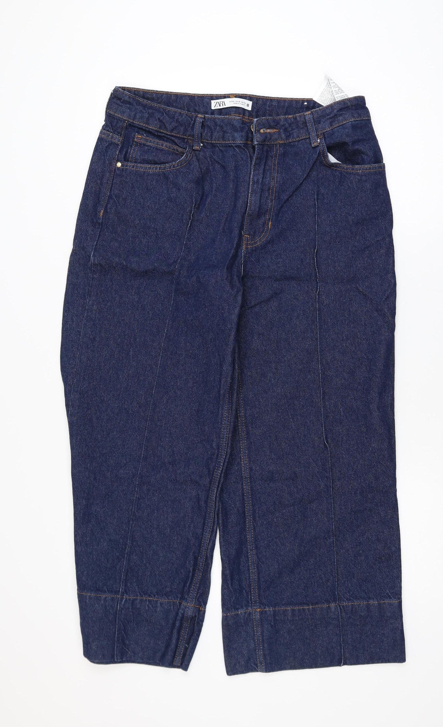 Zara Women's Blue Cropped Denim Jeans Size 14 Regular Fit