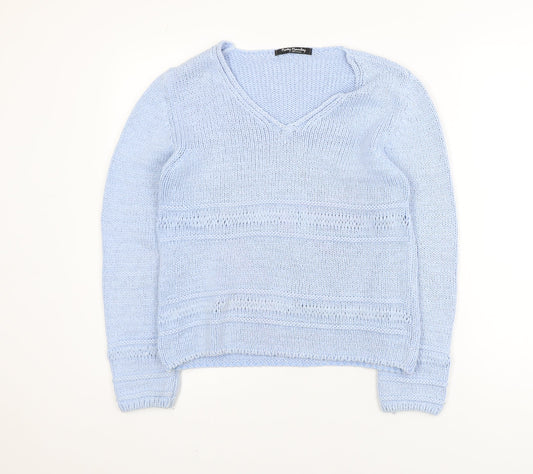 Betty Barclay Women Blue V-Neck Knit Jumper Size M Relaxed Fit