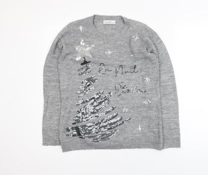 Gallery Women's Grey Sequin Christmas Jumper Size S