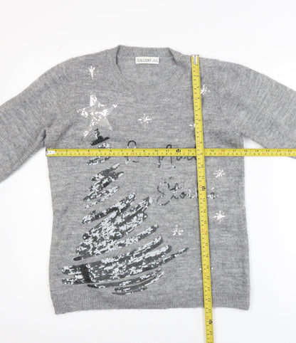 Gallery Women's Grey Sequin Christmas Jumper Size S