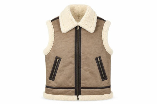 F&F Women Beige Faux Shearling Lined Zip Waistcoat Size S