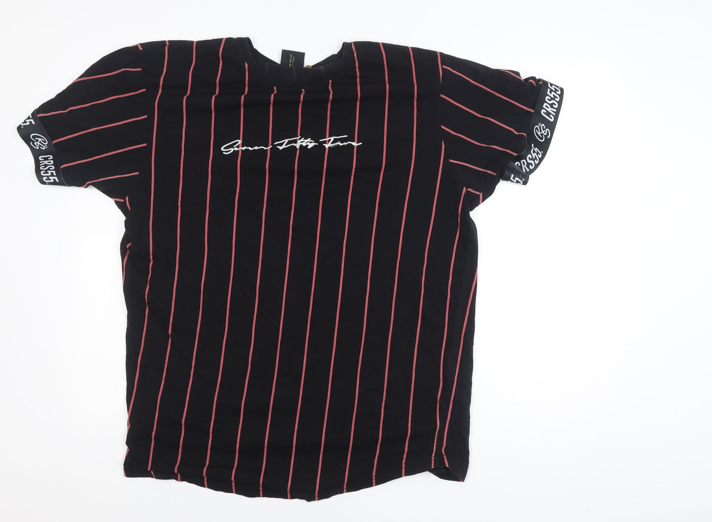 Crosshatch CRS55 Mens Black Red Striped Crew Neck T-Shirt XXL
